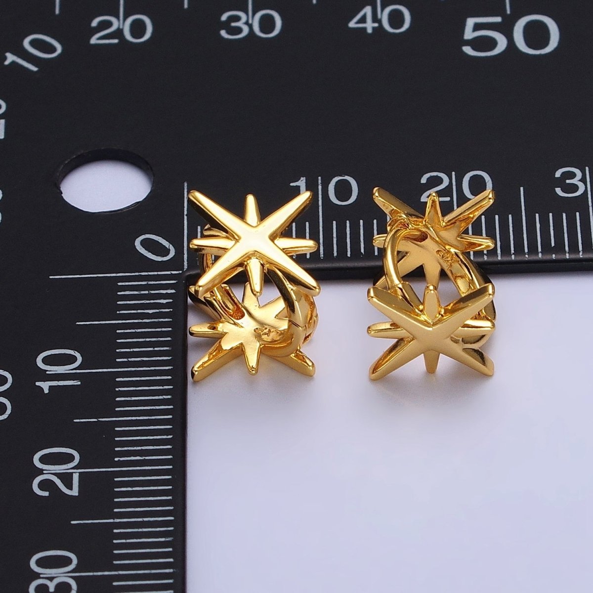 24K Gold Filled 12mm Celestial North Star Double Sided Minimalist Huggie Earrings | AB301 - DLUXCA