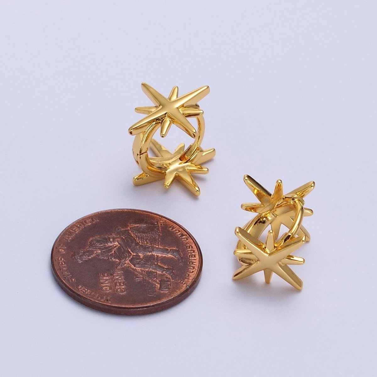 24K Gold Filled 12mm Celestial North Star Double Sided Minimalist Huggie Earrings | AB301 - DLUXCA