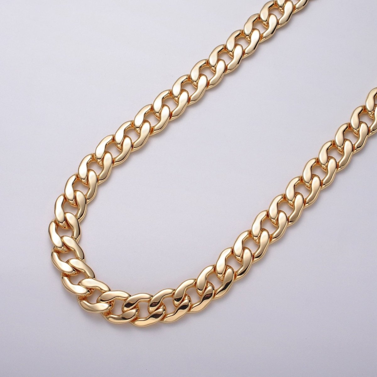24k Gold Filled 12mm Flat Cuban Flat Curb Unfinished Chain by Yard in Gold & Silver | ROLL-1051, ROLL-1081 Clearance Pricing - DLUXCA