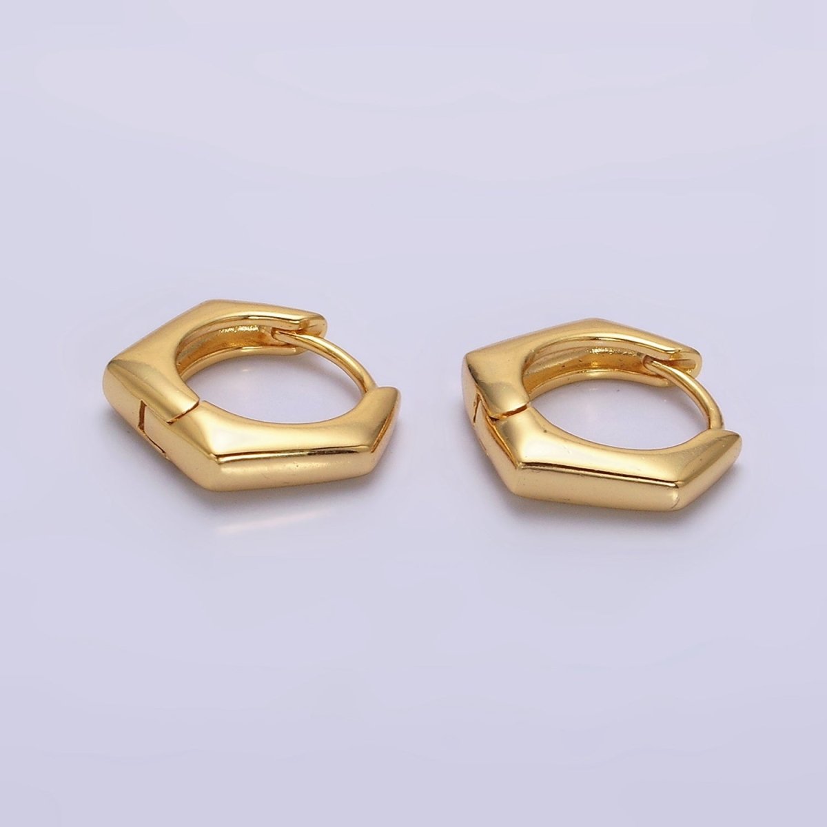 24K Gold Filled 13.5mm Rounded Hexagonal Huggie Earrings | AE810 - DLUXCA