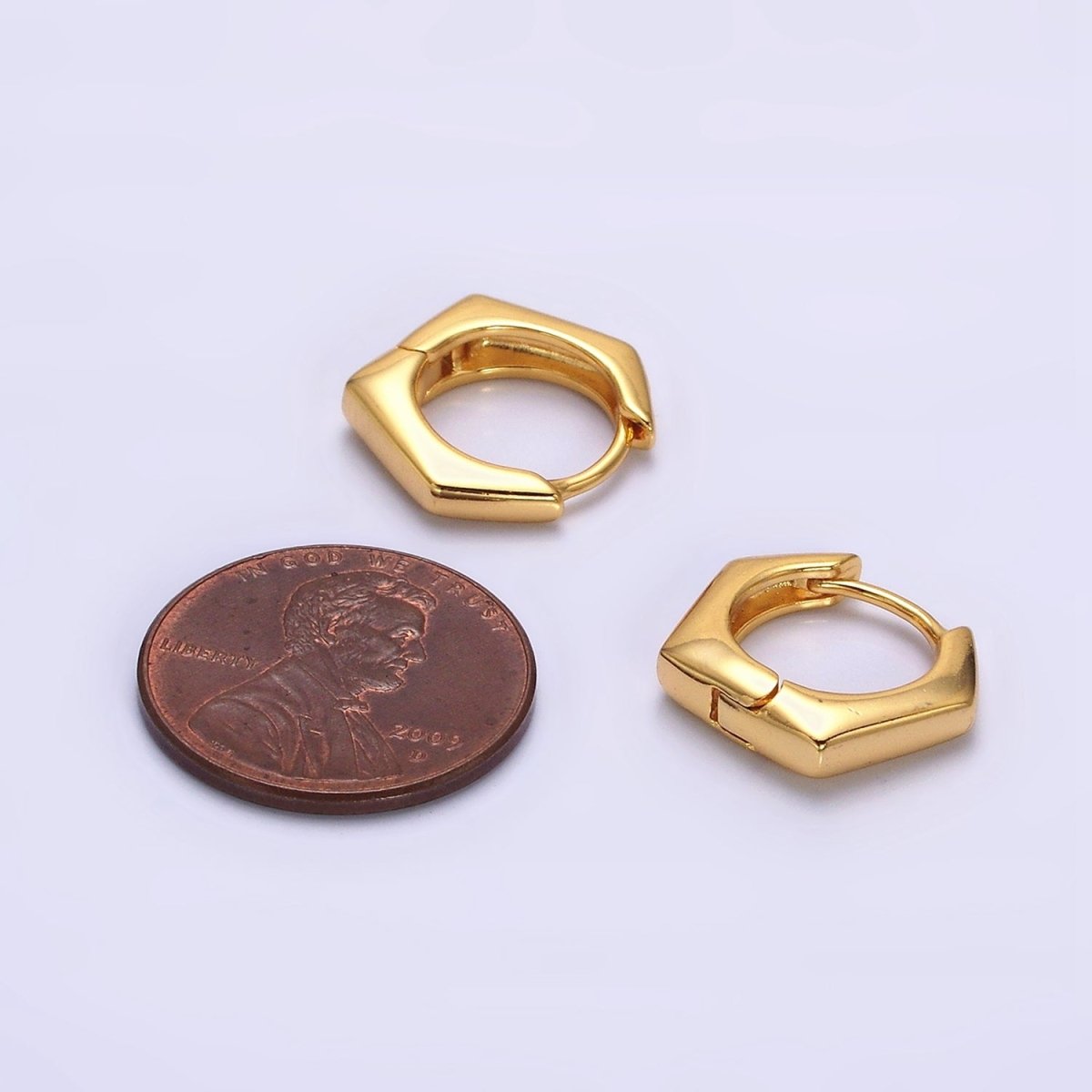24K Gold Filled 13.5mm Rounded Hexagonal Huggie Earrings | AE810 - DLUXCA