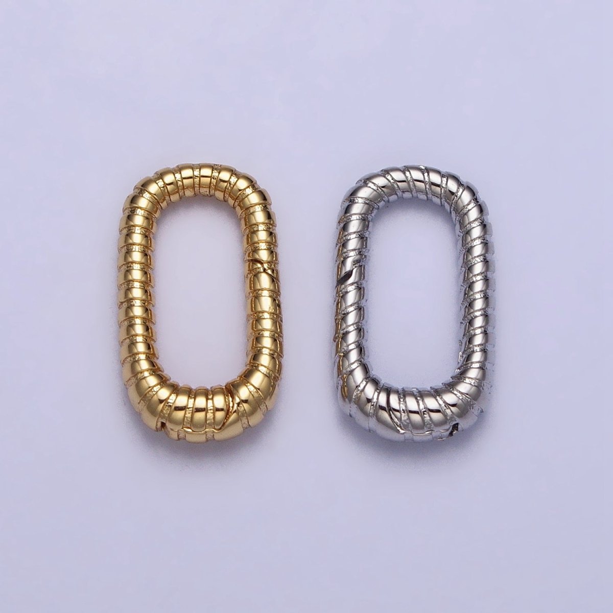 24K Gold Filled 15.5mm Textured Striped Oblong Push Gate Jewelry Supply in Gold & Silver | Z-121 Z-122 - DLUXCA