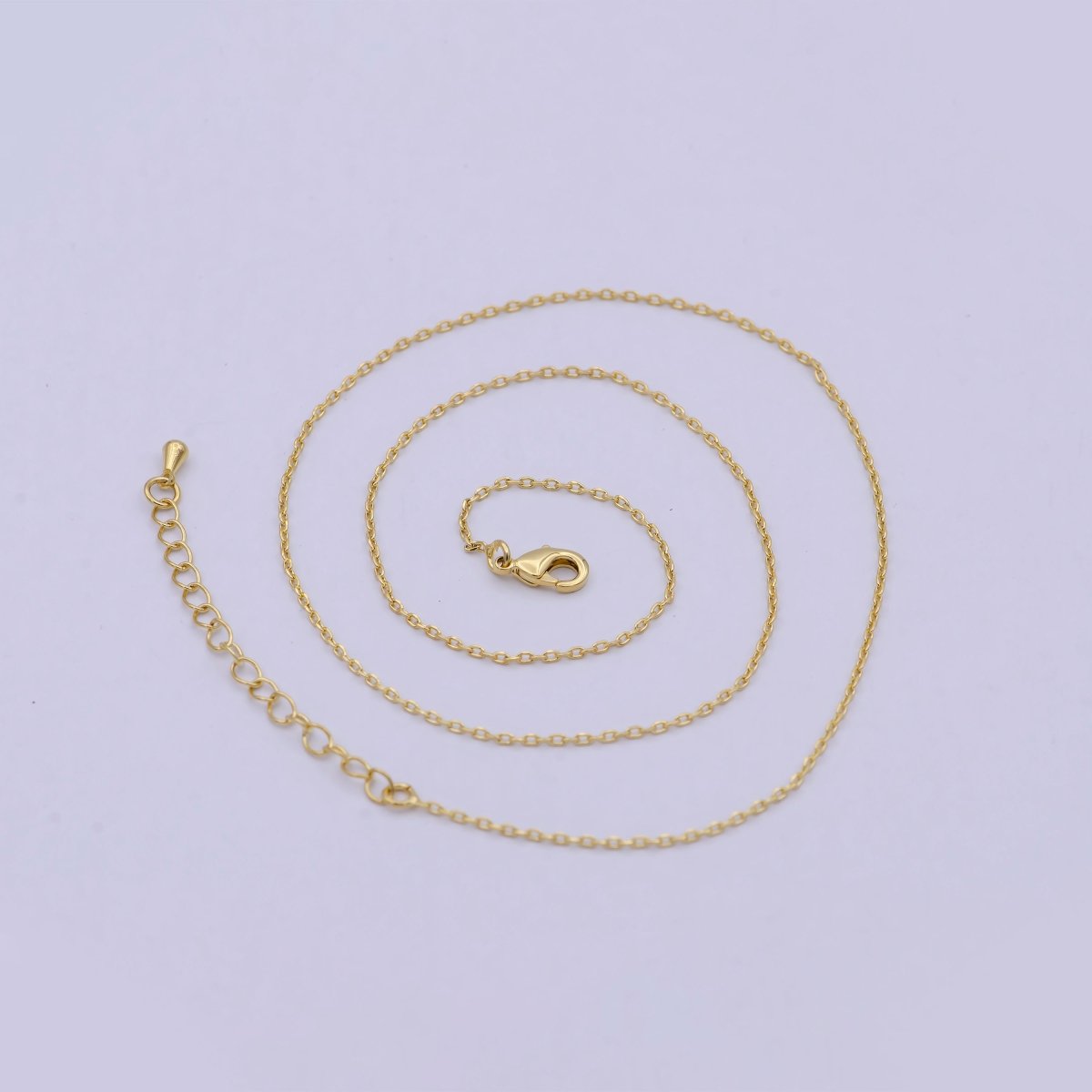 24K Gold Filled 1.5mm Dainty Cable 18 Inch Layering Chain Necklace w. Extender | WA-792 - DLUXCA