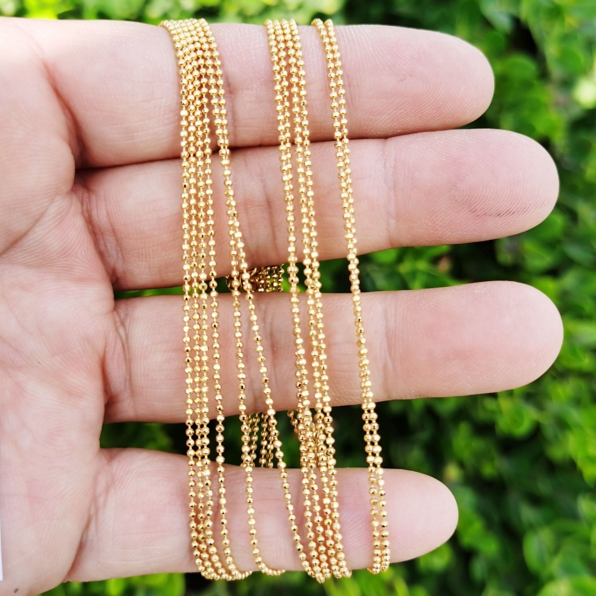 24K Gold Filled 1.5mm Dainty Round Beaded 18 Inch Layering Chain Necklace | WA-200 Clearance Pricing - DLUXCA