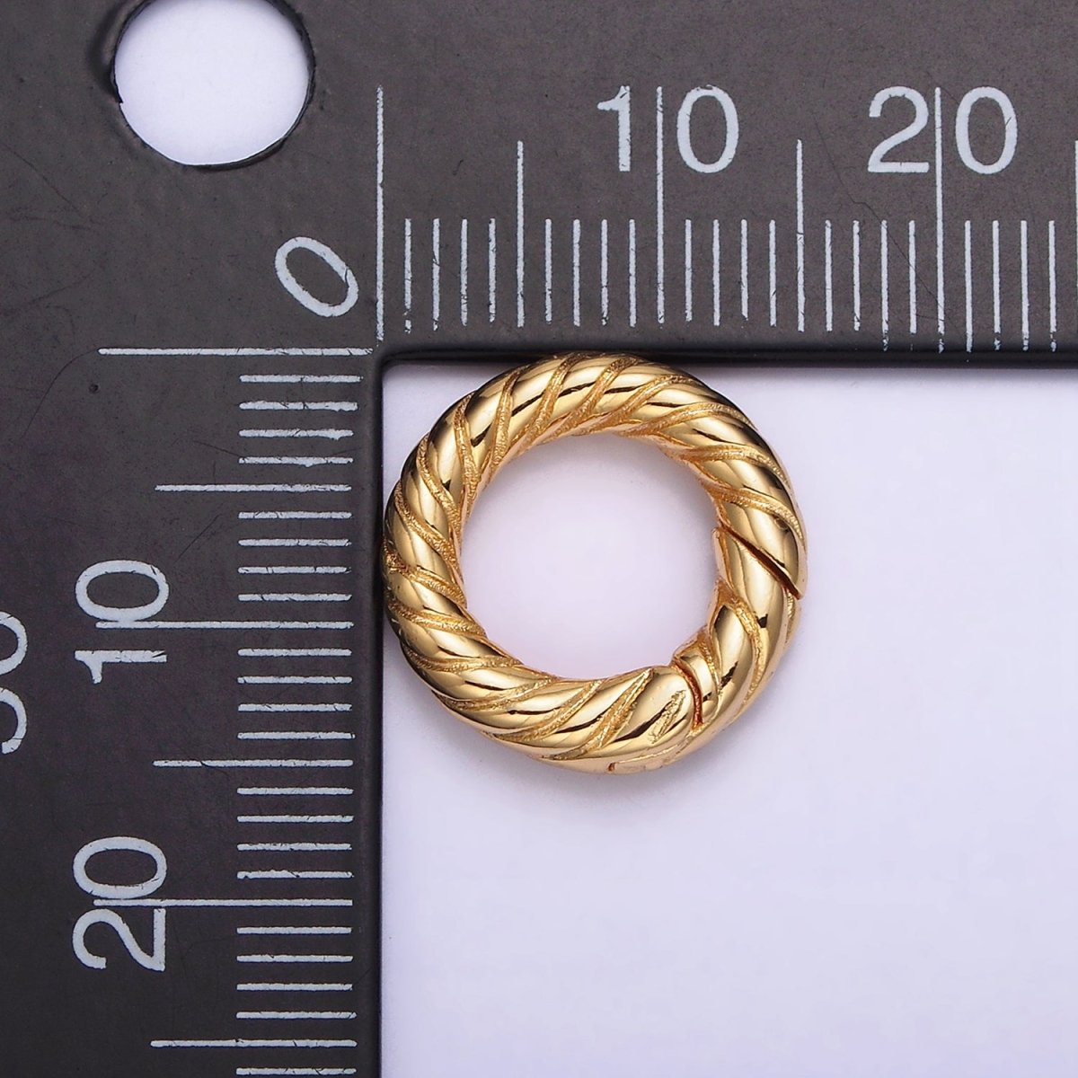 24K Gold Filled 15mm Line-Textured Round Push Spring Gate Jewelry Making Supply | Z-436 - DLUXCA