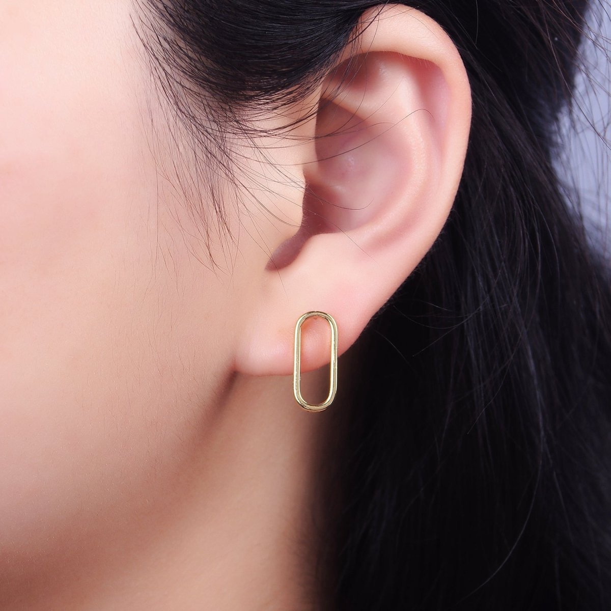 24K Gold Filled 16mm Open Oblong Drop Stud Earrings Supply | Z-396 - DLUXCA