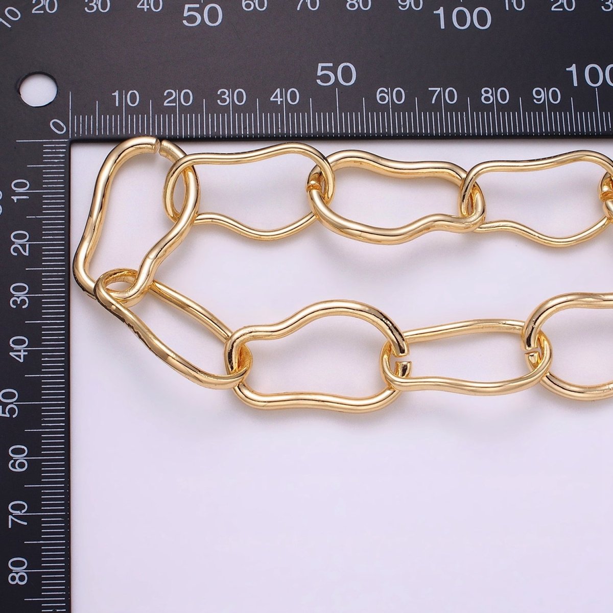24k Gold Filled 17.3mm Abstract Cable Chain Link Unfinished Yard Chain in Gold & Silver | ROLL-1305 ROLL-1306 Clearance Pricing - DLUXCA