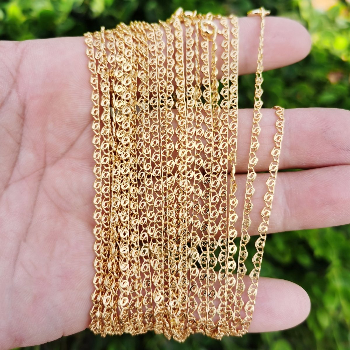 24K Gold Filled 17.7, 19.7 Inches Scroll Chain Necklace - Designed Necklace - 2mm, 2.5mm Designed Necklace w/ Spring Rings | CN-433, CN-853 Clearance Pricing - DLUXCA
