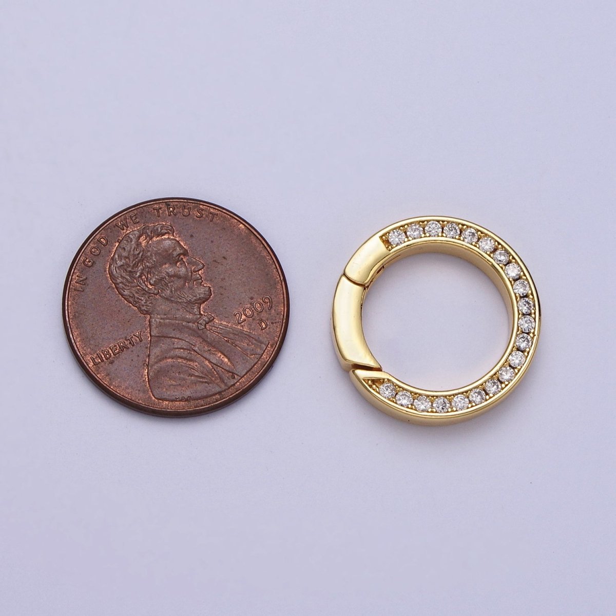 24K Gold Filled 17.7mm Round Micro Paved CZ Push Spring Gate Closure Supply | Z-033 - DLUXCA