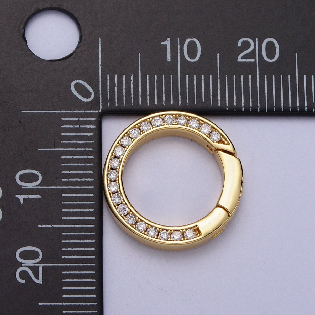 24K Gold Filled 17.7mm Round Micro Paved CZ Push Spring Gate Closure Supply | Z-033 - DLUXCA
