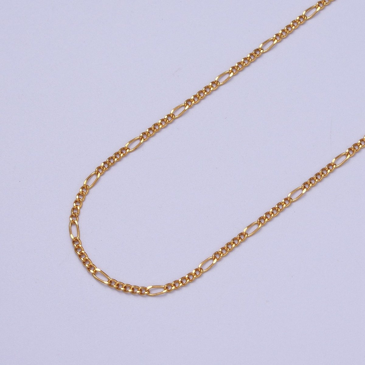 24K Gold Filled 1.7mm Figaro Dainty Unfinished Bulk Chain in Gold & Silver | ROLL-984, ROLL-985 Clearance Pricing - DLUXCA
