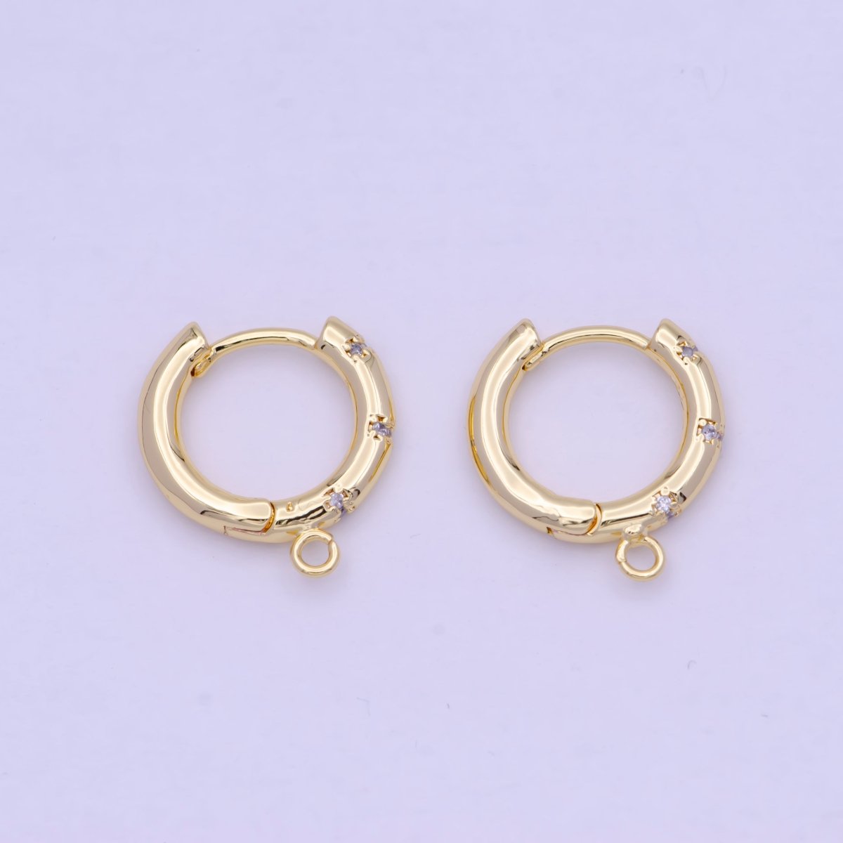 24K Gold Filled 17mm Huggie Open Loop Round Cubic Zirconia Hoop Earrings Supply L-844 - DLUXCA