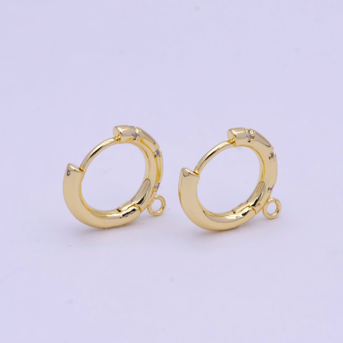 24K Gold Filled 17mm Huggie Open Loop Round Cubic Zirconia Hoop Earrings Supply L-844 - DLUXCA