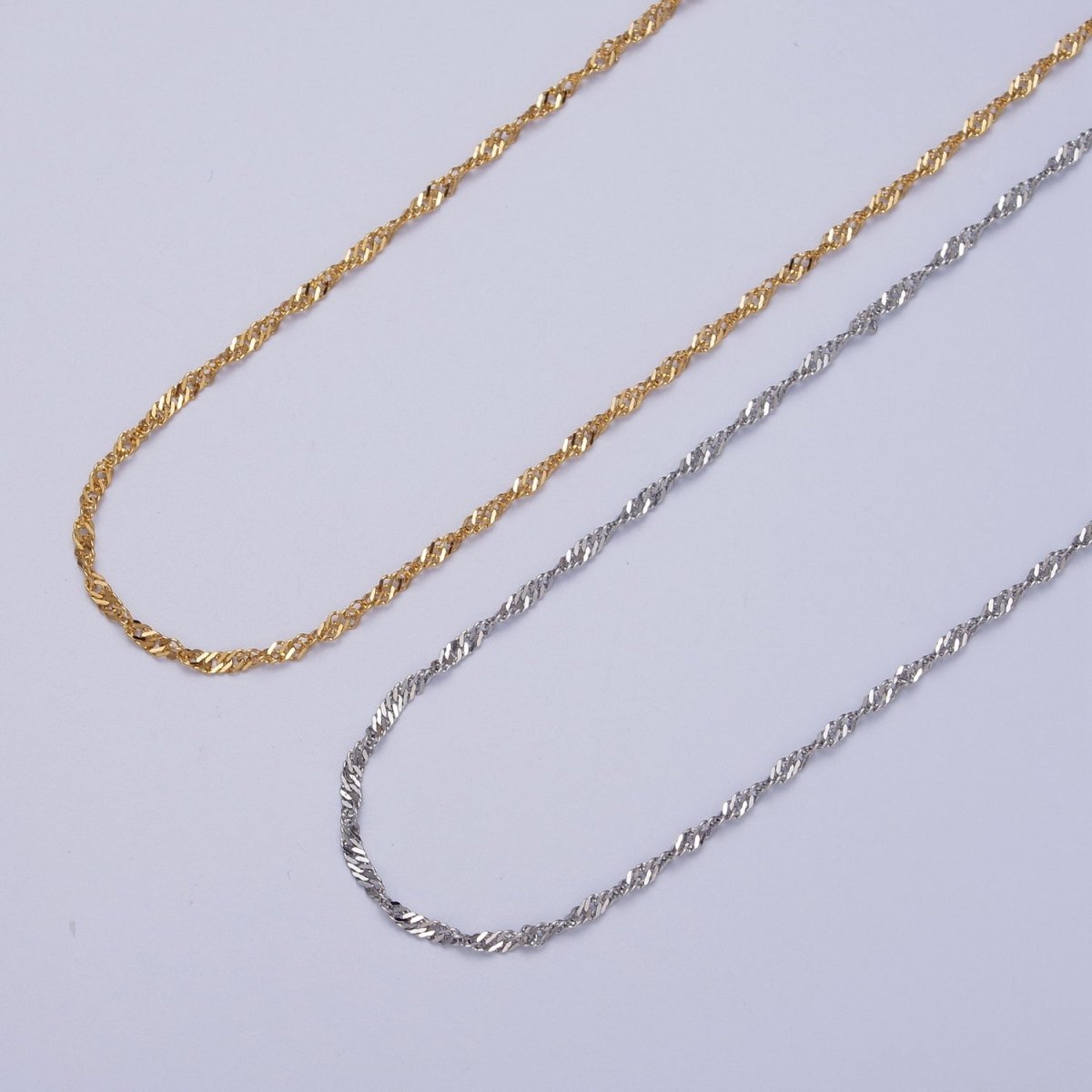 24K Gold Filled 1.7mm Singapore Twist Gold, Silver Unfinished Chain | ROLL-929 ROLL-930 Clearance Pricing - DLUXCA