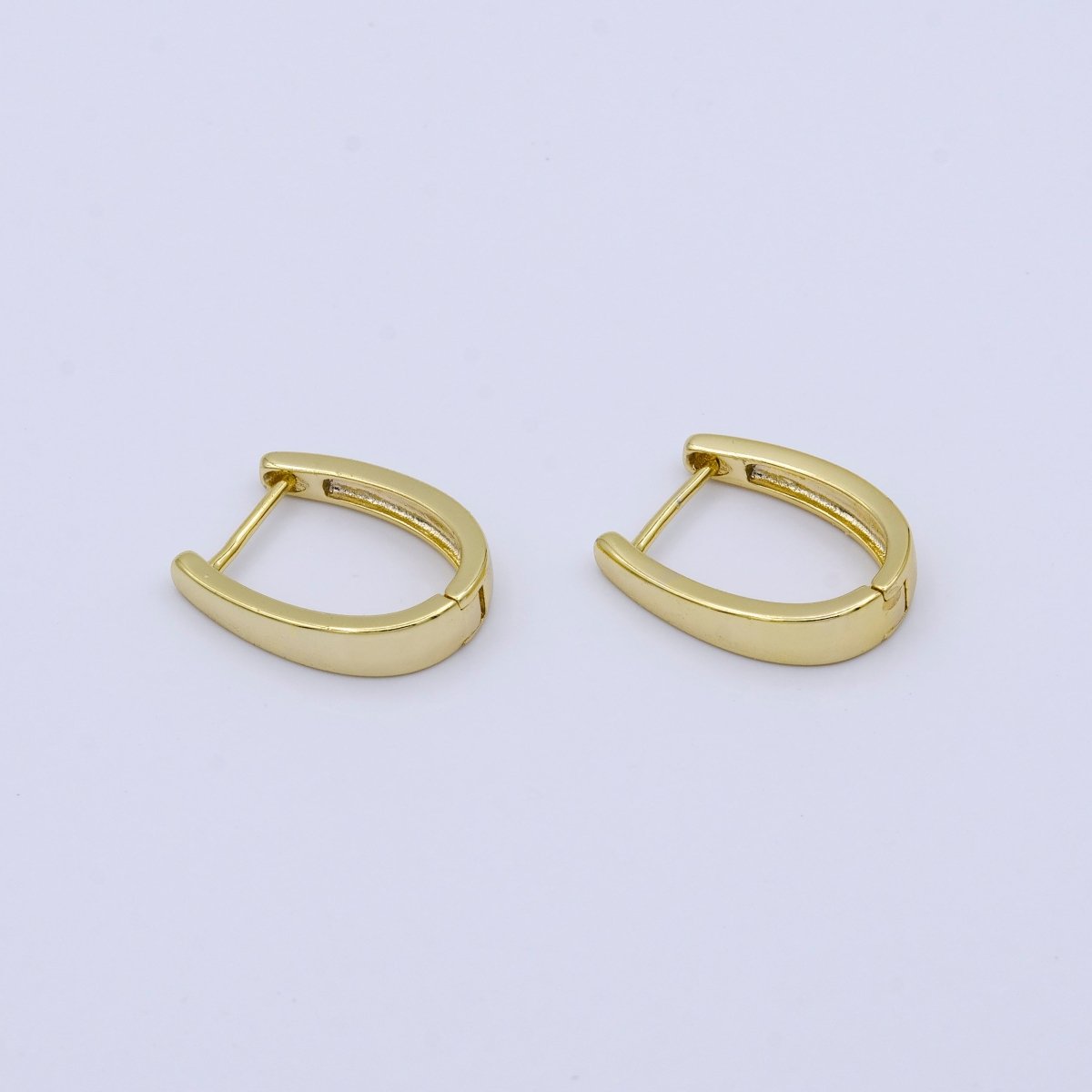 24K Gold Filled 17mm U-Shaped Oblong Huggie Hoop Earrings | AB1018 - DLUXCA