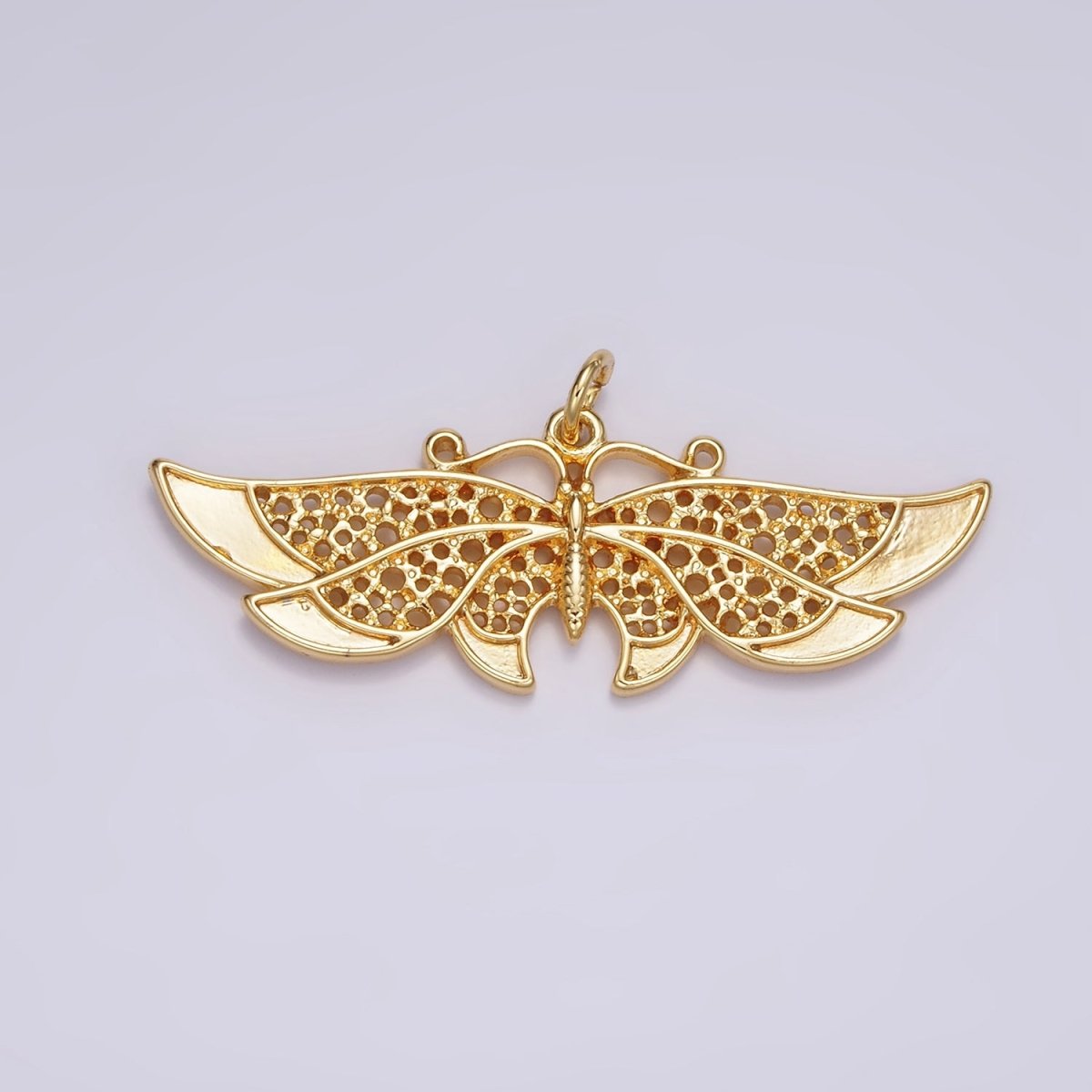 24K Gold Filled 18mm Antenna Butterfly Open Round Dotted Wings Insect Animal Charm | AC862 - DLUXCA