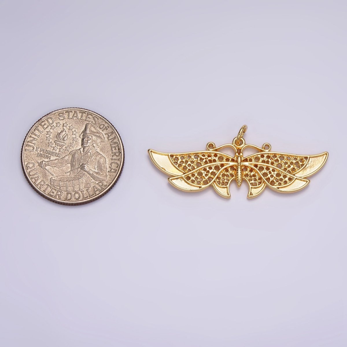 24K Gold Filled 18mm Antenna Butterfly Open Round Dotted Wings Insect Animal Charm | AC862 - DLUXCA