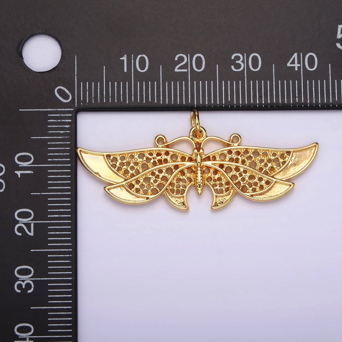 24K Gold Filled 18mm Antenna Butterfly Open Round Dotted Wings Insect Animal Charm | AC862 - DLUXCA