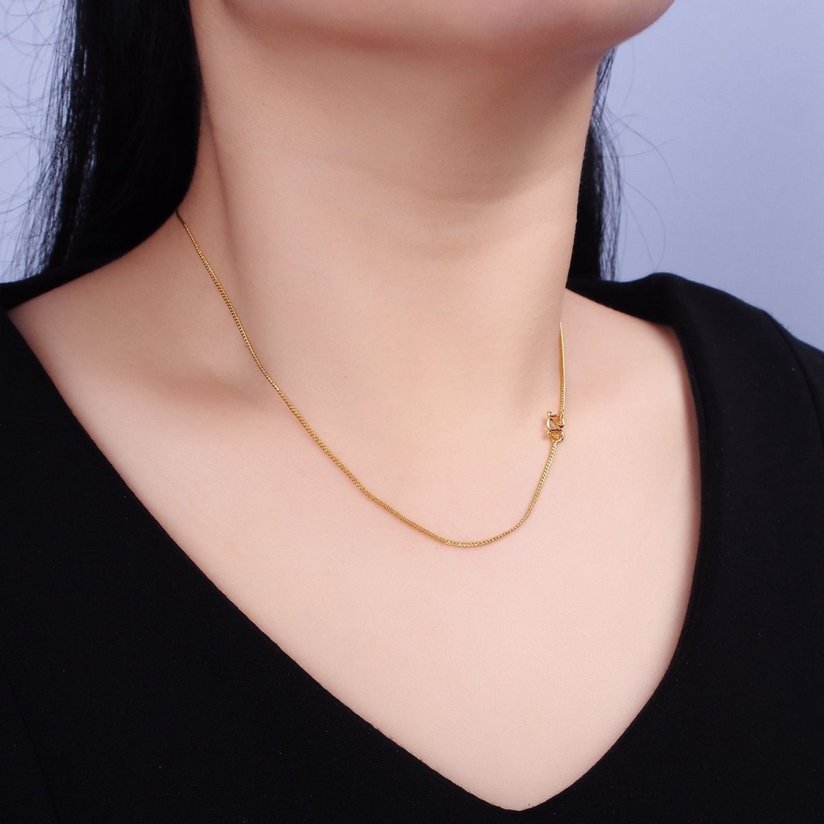 24K Gold Filled 1mm Cuban Curb 17.25 Inch Layering Chain Necklace w. Lobster Clasps, S-Hook Clasps Closure | WA-1882 WA-1883 Clearance Pricing - DLUXCA