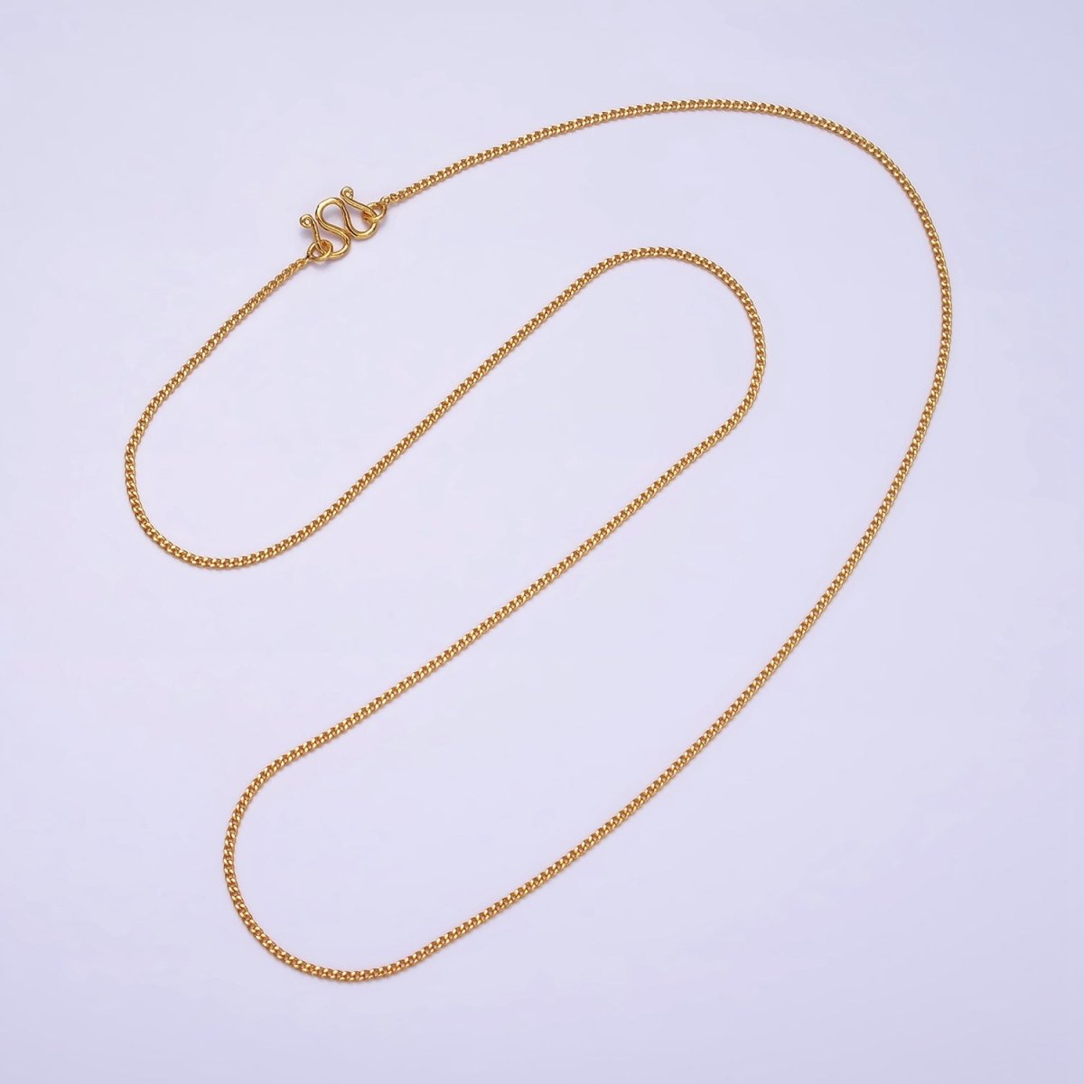 24K Gold Filled 1mm Cuban Curb 17.25 Inch Layering Chain Necklace w. Lobster Clasps, S-Hook Clasps Closure | WA-1882 WA-1883 Clearance Pricing - DLUXCA