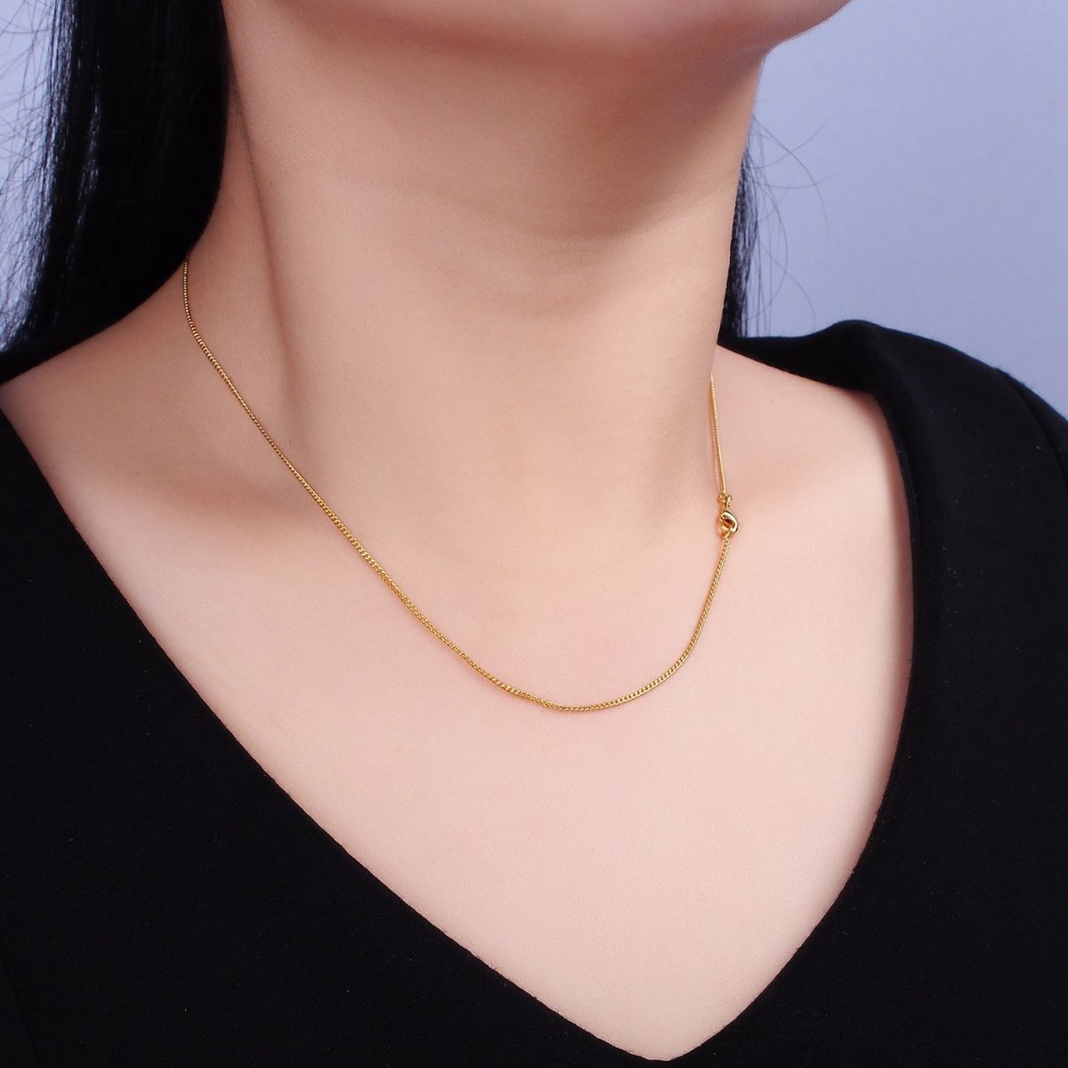 24K Gold Filled 1mm Cuban Curb 17.25 Inch Layering Chain Necklace w. Lobster Clasps, S-Hook Clasps Closure | WA-1882 WA-1883 Clearance Pricing - DLUXCA