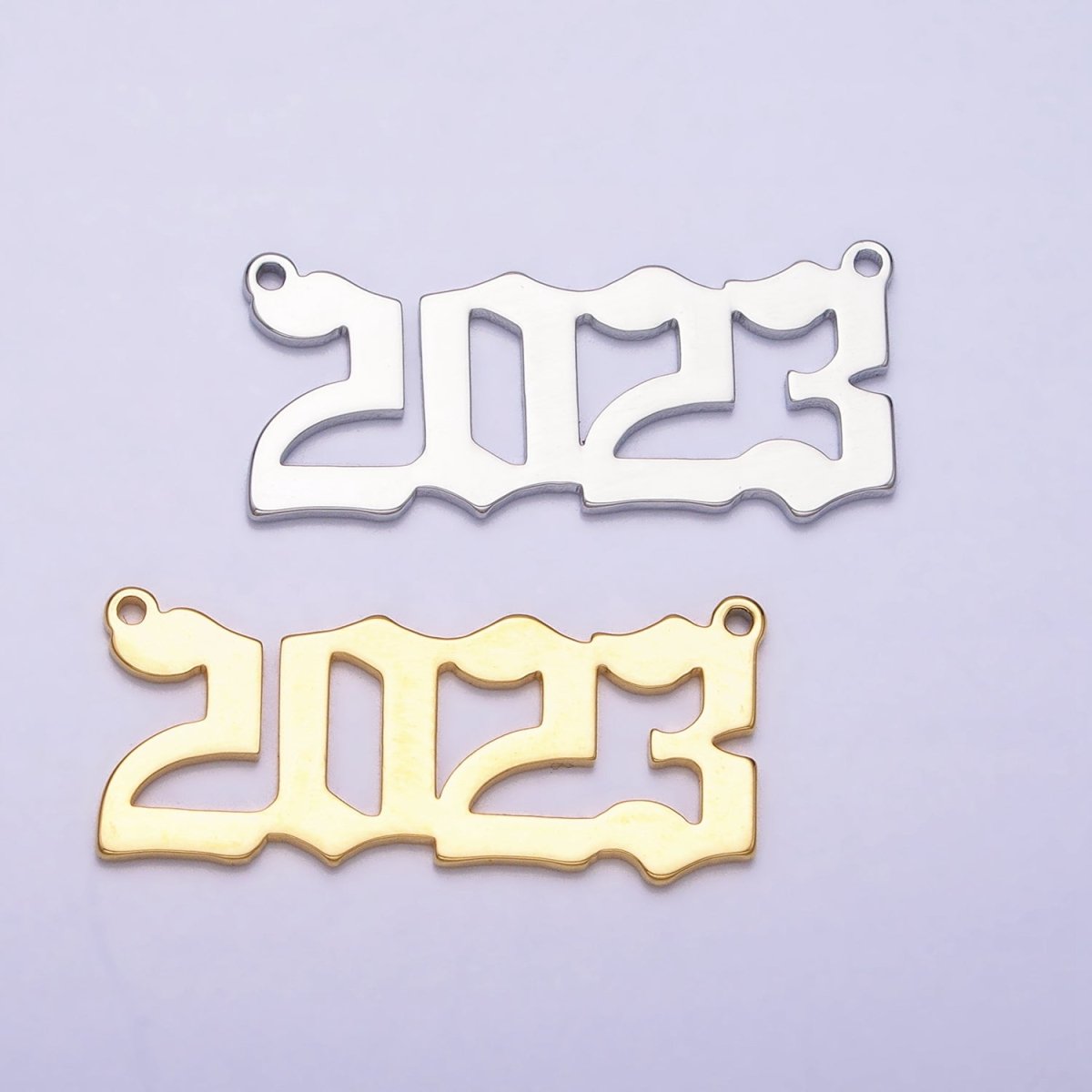 24K Gold Filled "2023" New Year Script Gothic Font Connector in Gold & Silver | AA968 AA969 - DLUXCA