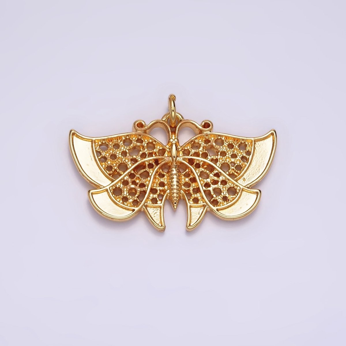 24K Gold Filled 20mm Antenna Butterfly Open Round Dotted Wings Insect Animal Charm | AC863 - DLUXCA