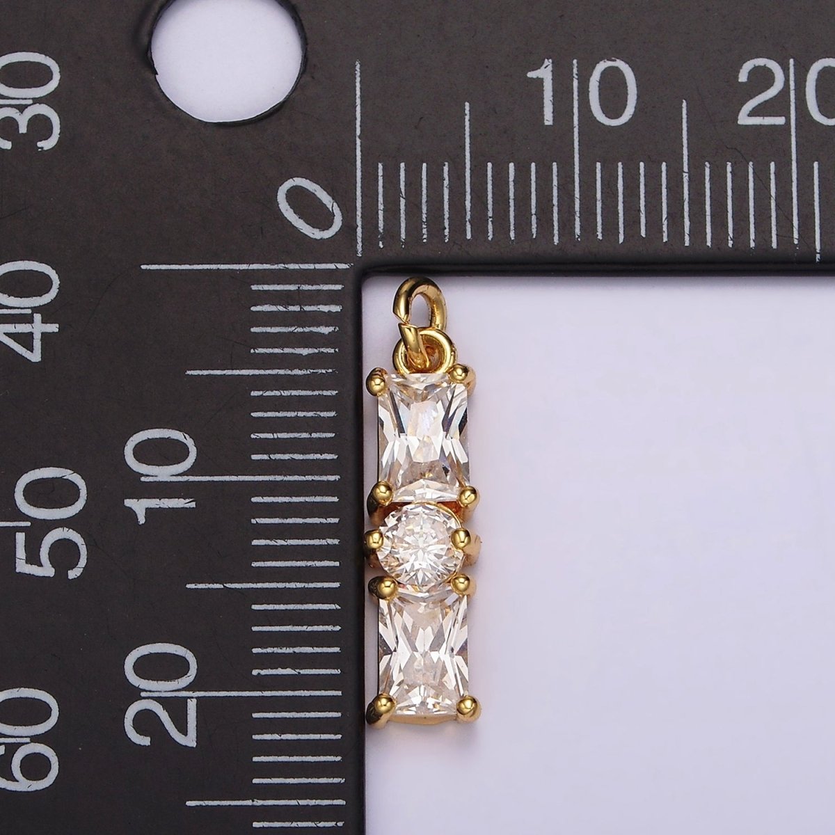 24K Gold Filled 20mm Clear Double Baguette Round CZ Linear Charm | AC882 - DLUXCA