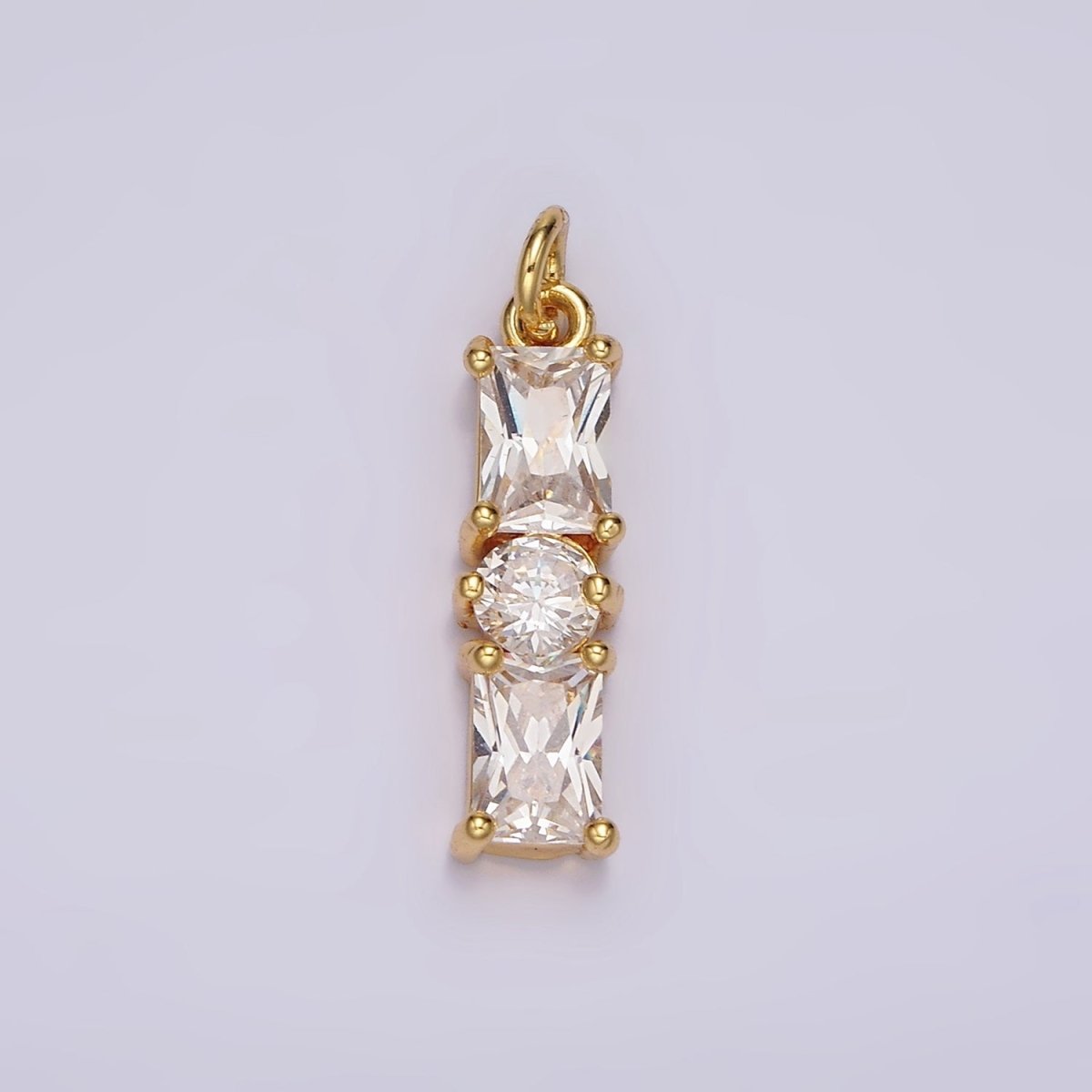 24K Gold Filled 20mm Clear Double Baguette Round CZ Linear Charm | AC882 - DLUXCA