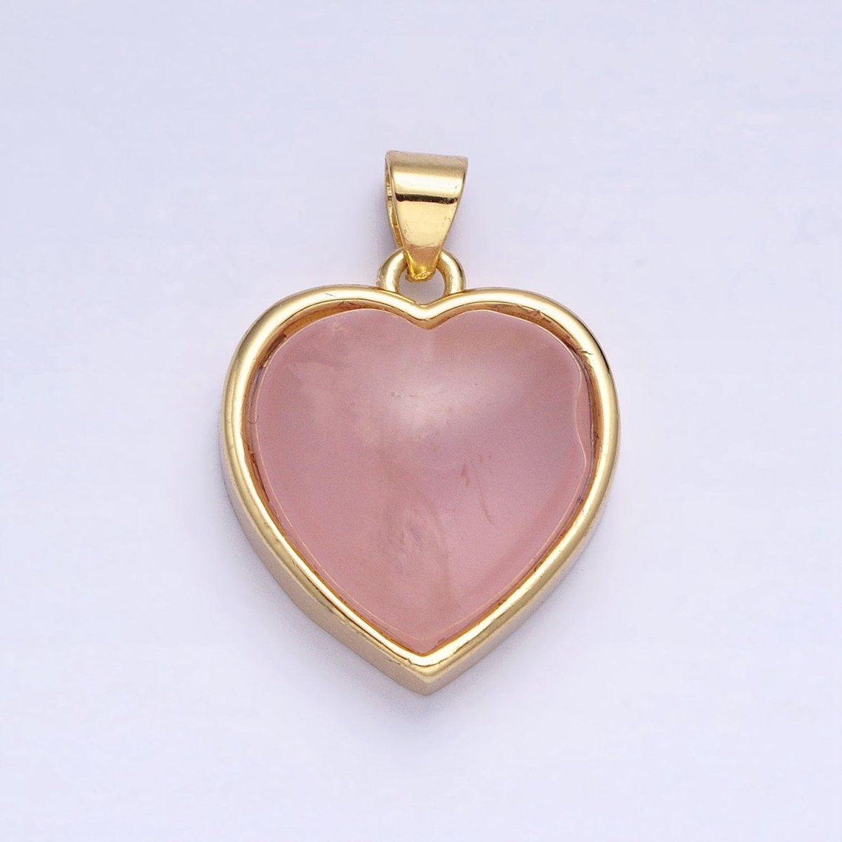 24K Gold Filled 21mm, 23mm Rose Quartz Natural Gemstone Heart Bezel Pendant | AA275 AA277 - DLUXCA