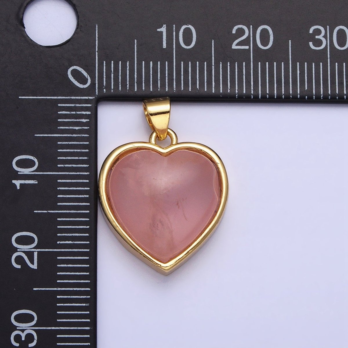 24K Gold Filled 21mm, 23mm Rose Quartz Natural Gemstone Heart Bezel Pendant | AA275 AA277 - DLUXCA