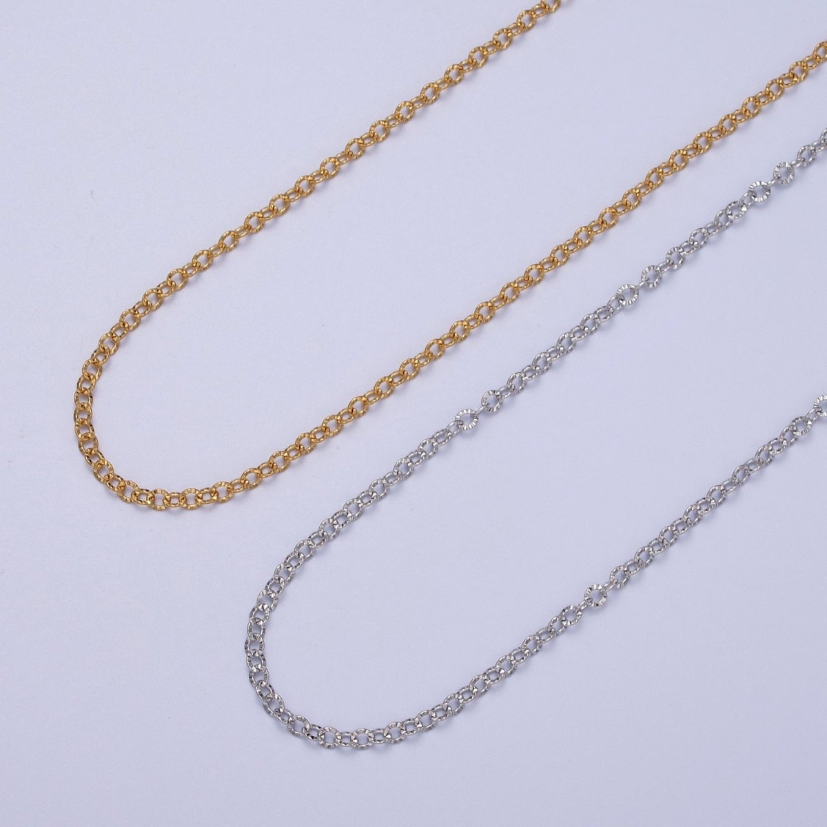 24K Gold Filled 2.2mm Sunburst Rolo Cable Unfinished Textured Chain in Gold & Silver | ROLL-937 ROLL-938 Clearance Pricing - DLUXCA
