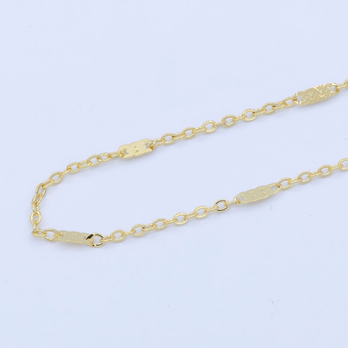 24K Gold Filled 2.2mm Unique Round Rolo Cable Triple Flat Link 18 Inch Chain Necklace | WA-194 Clearance Pricing - DLUXCA