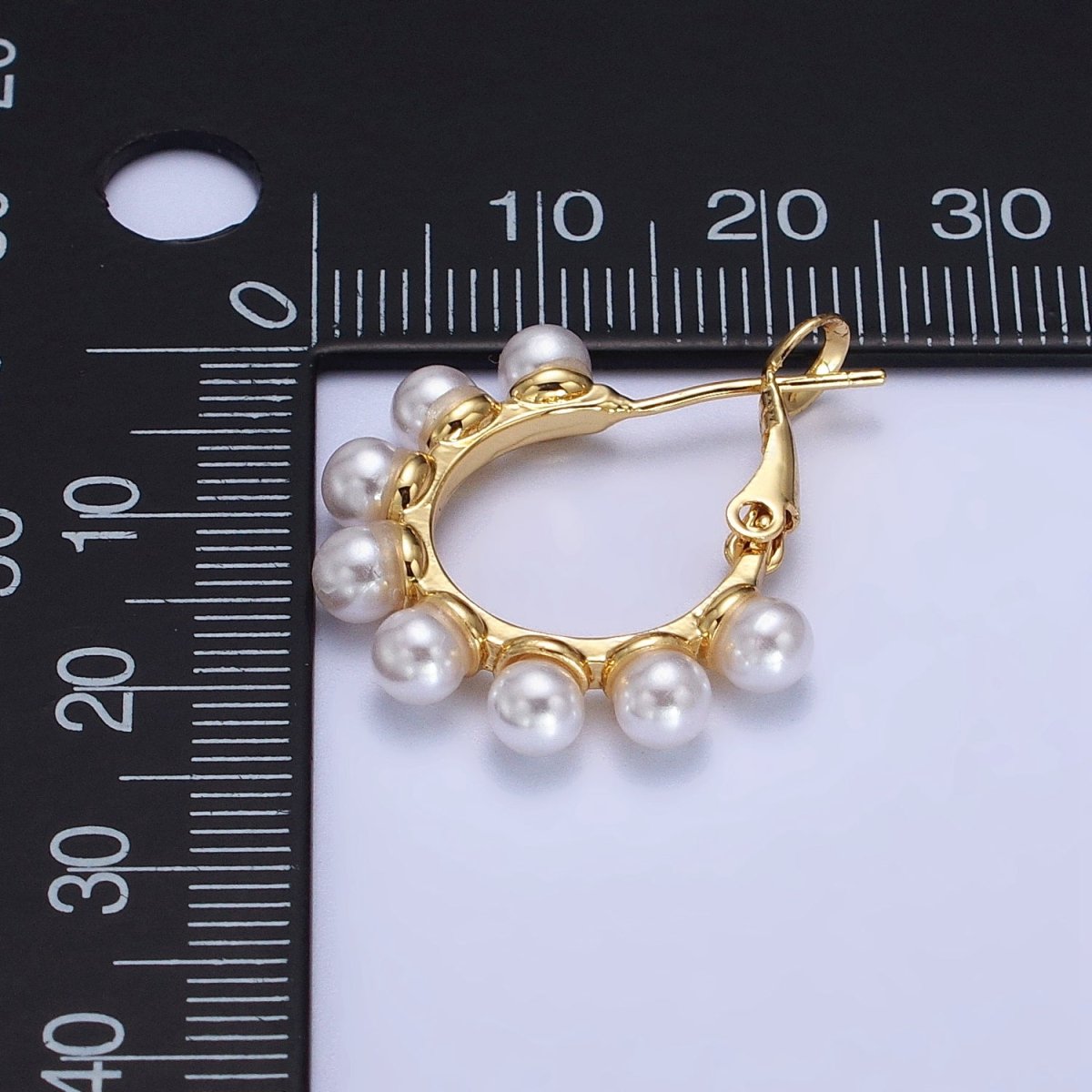 24K Gold Filled 23.5mm Pearl Lined Hinged Lock Hoop Earrings in Gold & Silver | AB346 AB347 - DLUXCA