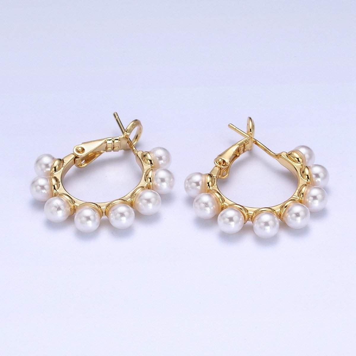 24K Gold Filled 23.5mm Pearl Lined Hinged Lock Hoop Earrings in Gold & Silver | AB346 AB347 - DLUXCA