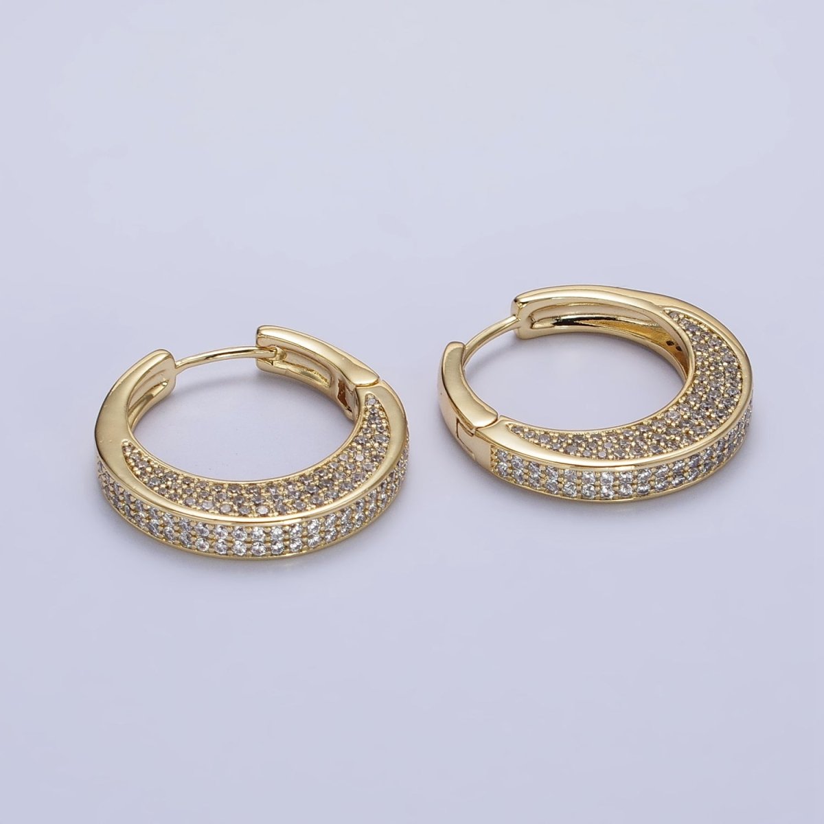 24K Gold Filled 24.5mm Clear Micro Paved CZ Wide Hoop Earrings | AB338 - DLUXCA
