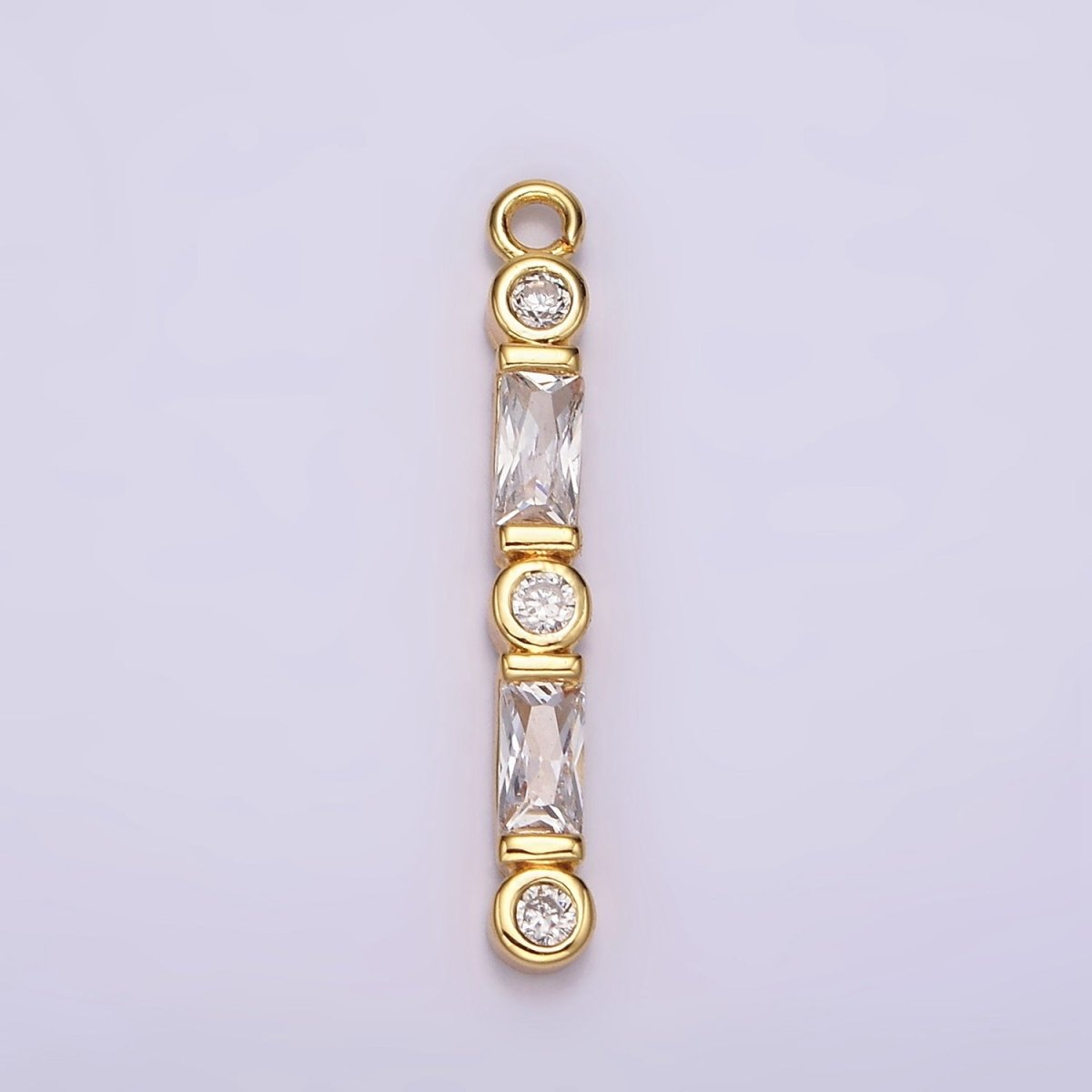 24K Gold Filled 24mm Clear CZ Baguette Round Bezel Linear Charm | AC883 - DLUXCA