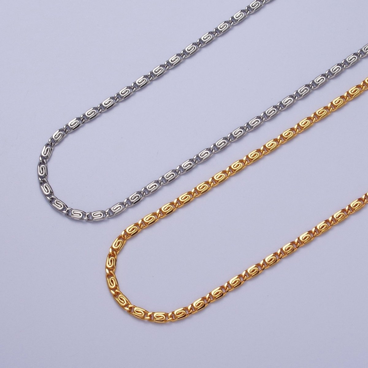 24K Gold Filled 2.5mm Snail Scroll Chain 17.5, 18.5, 19 Inches Necklace in Gold & Silver | WA-1265 - WA-1270 Clearance Pricing - DLUXCA