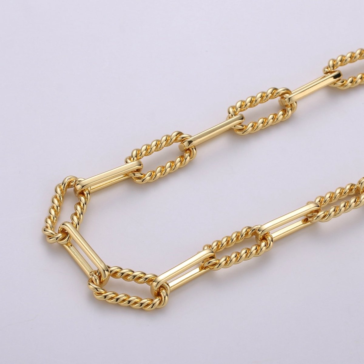 24K Gold Filled 2.5mm Thickness Twisted UNIQUE PAPER CLIP Chain By Yard, Gold Filled Rolo Cable Chain Thickness 2mm | ROLL-279, ROLL-280 Clearance Pricing - DLUXCA