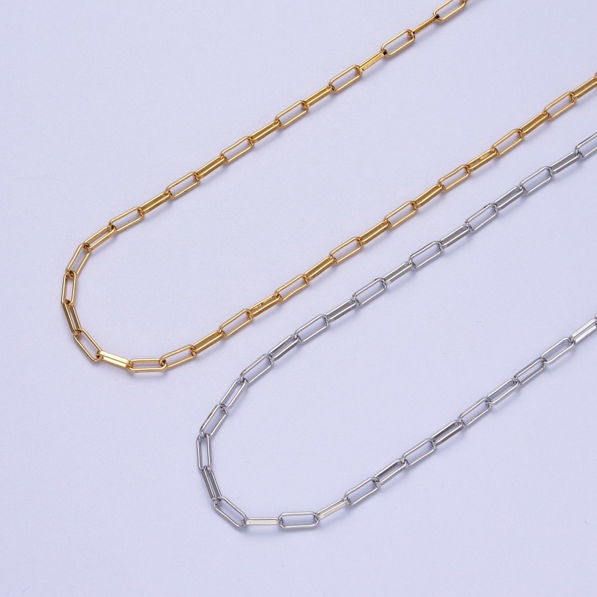 24K Gold Filled 2.5mm Unfinished PaperClip Chain in Gold & Silver | ROLL-998 ROLL-999 Clearance Pricing - DLUXCA