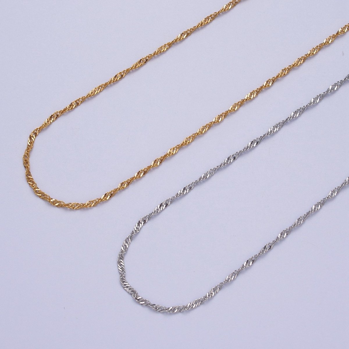 24K Gold Filled 2.5mm Width Singapore Twist Unfinished Chain in Gold & Silver | ROLL-901, ROLL-902 Clearance Pricing - DLUXCA