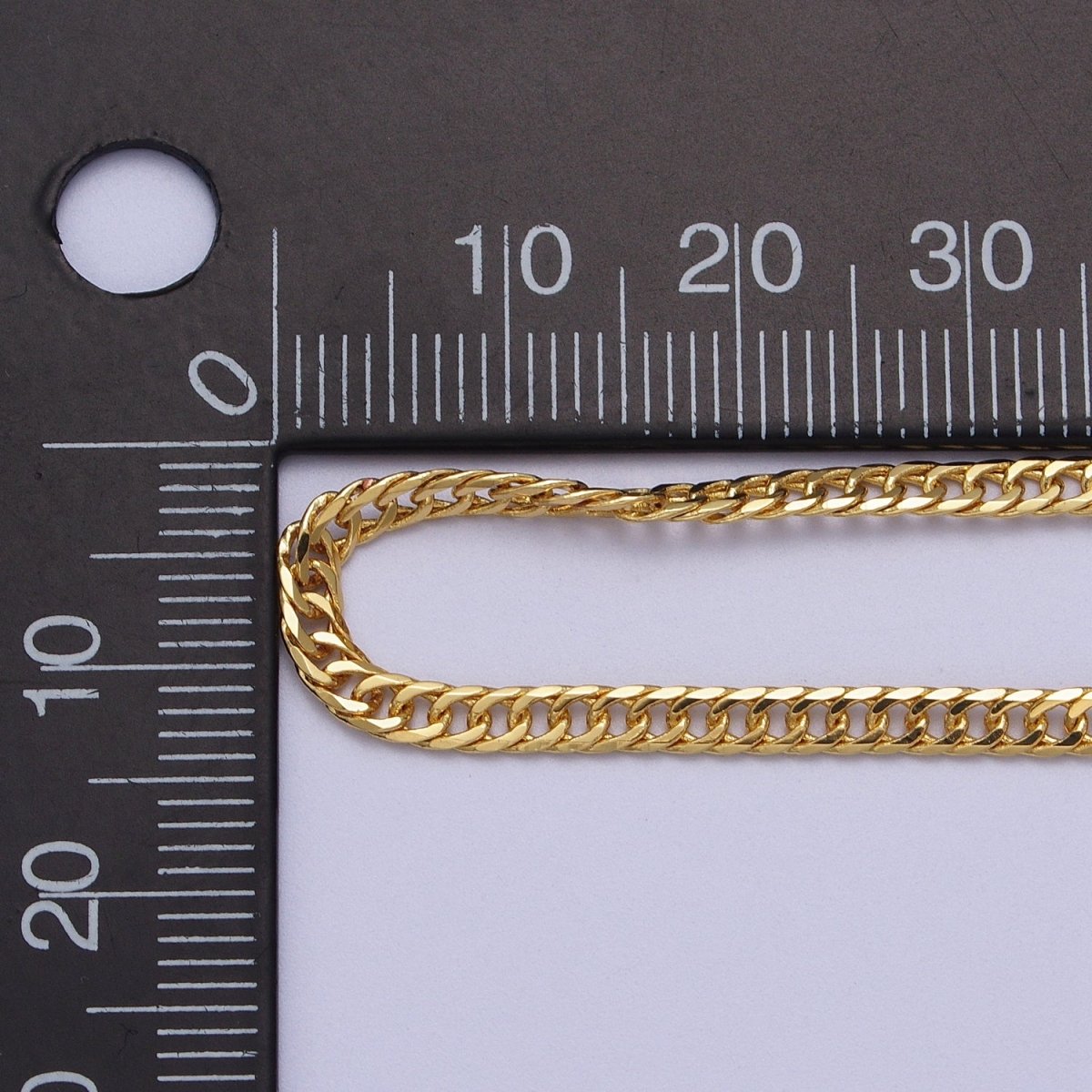 24K Gold Filled 2.8mm Flat Designed Curb Unfinished Chain by Yard | ROLL-1069 Clearance Pricing - DLUXCA