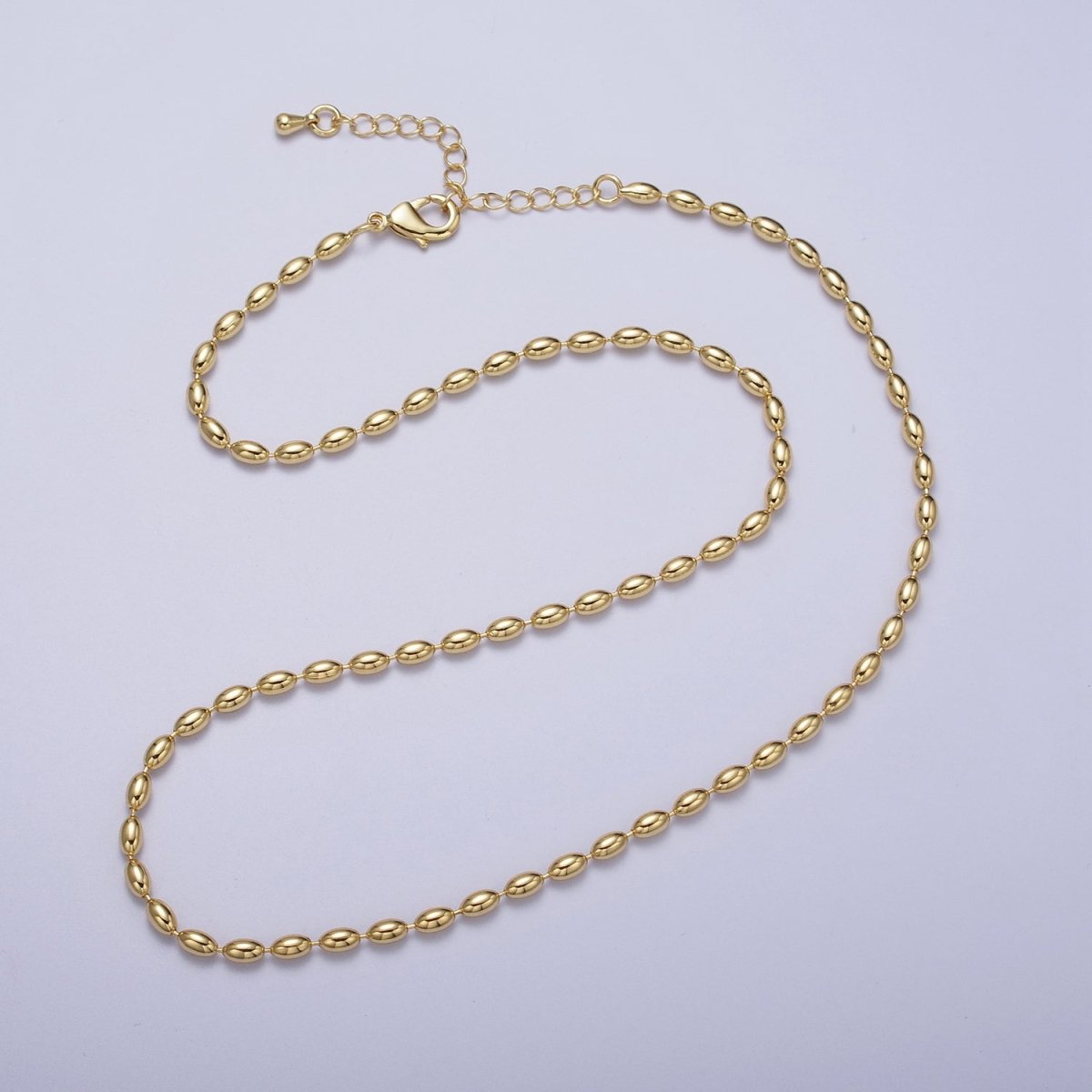 24K Gold Filled 2.8mm Oval Bead 18 Inch Chain Necklace in Gold & Silver | WA-1490 WA-1491 - DLUXCA