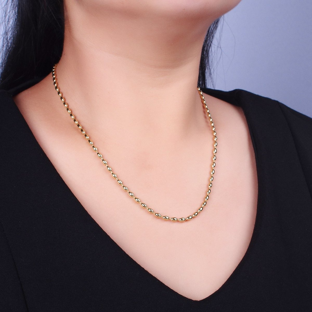24K Gold Filled 2.8mm Oval Bead 18 Inch Chain Necklace in Gold & Silver | WA-1490 WA-1491 - DLUXCA