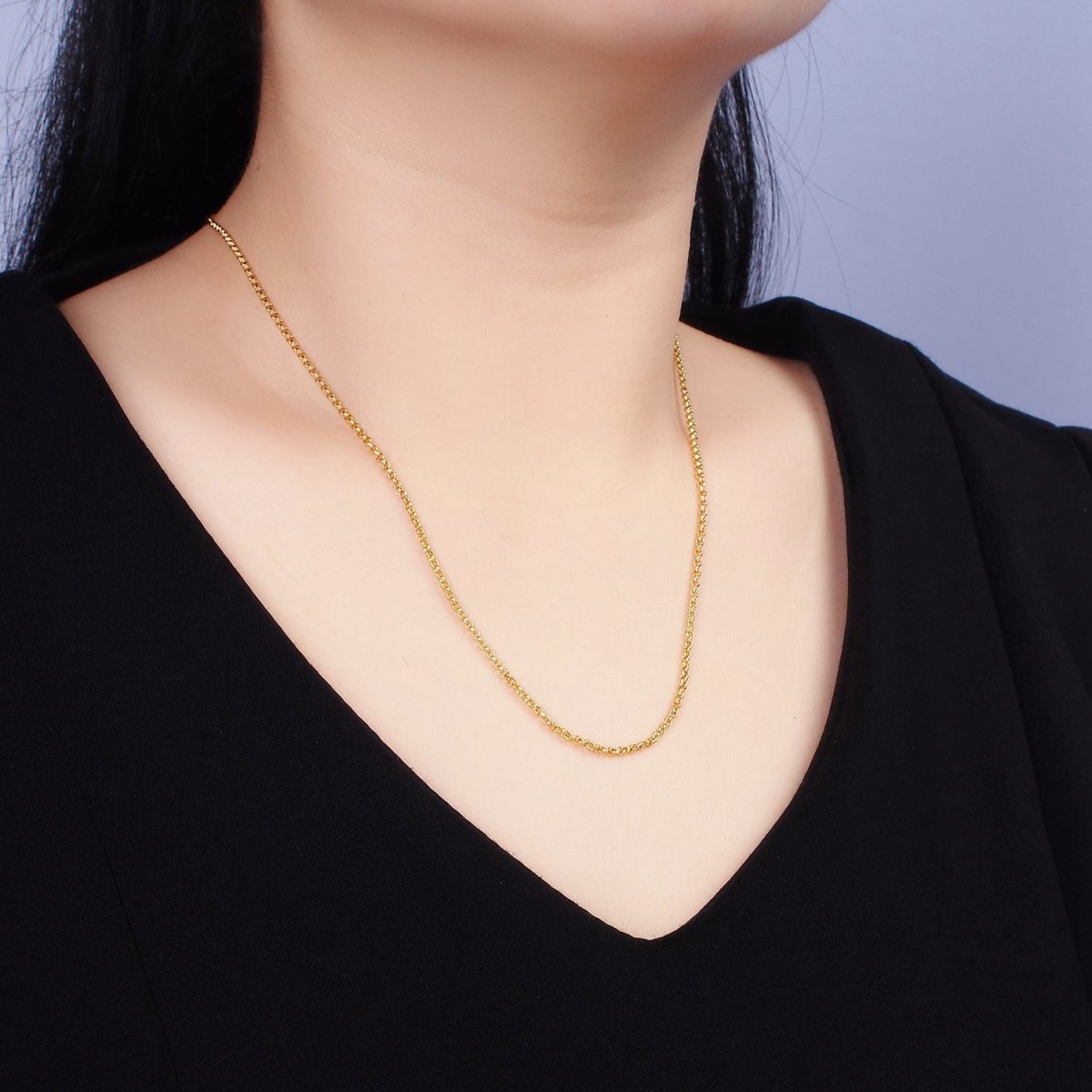 24K Gold Filled 2mm Dainty Rollo Chain 19.75 Inch Layering Necklace | WA-1940 Clearance Pricing - DLUXCA