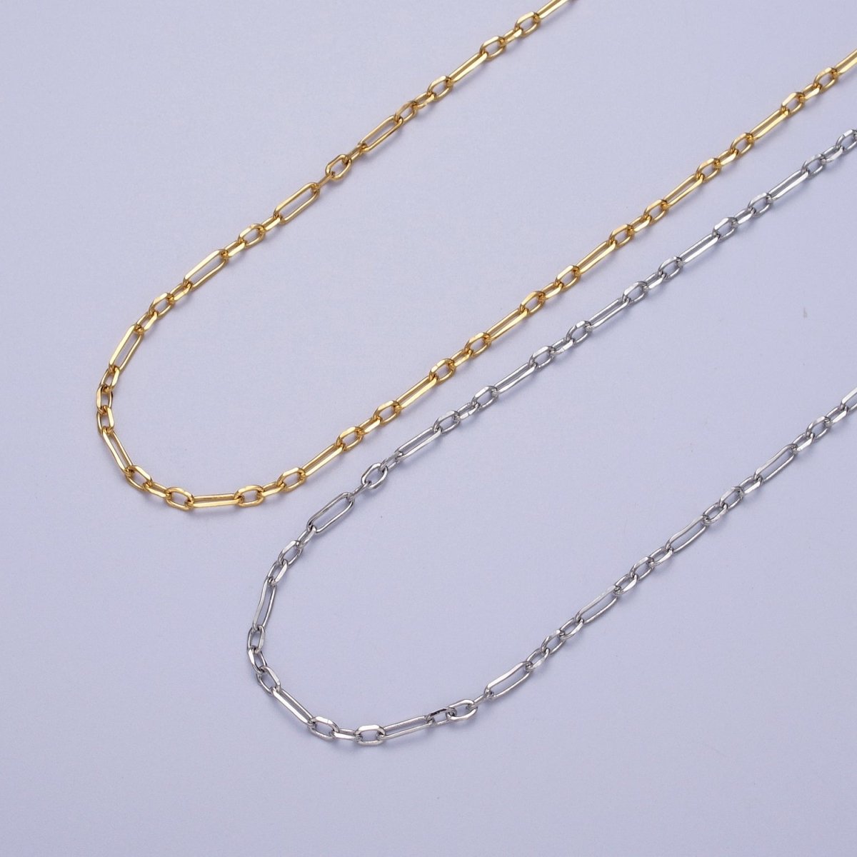 24K Gold Filled 2mm Mini Flat Link Paperclip Cable Chain Gold, Silver Unfinished Chain | ROLL-905, ROLL-906 Clearance Pricing - DLUXCA