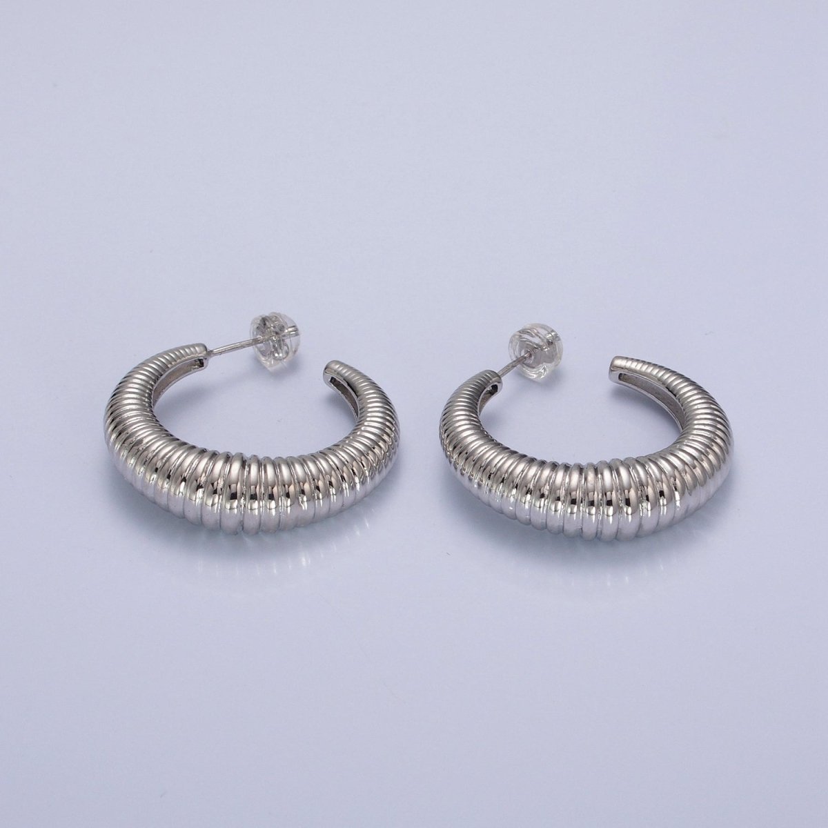 24K Gold Filled 30mm Croissant C-Shaped Hoop Earrings in Gold & Silver | P300 P301 - DLUXCA