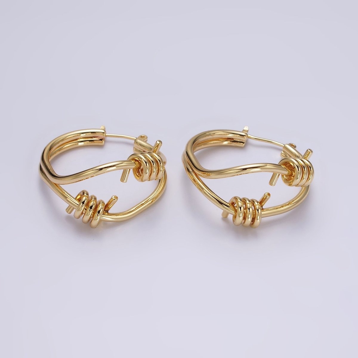 24K Gold Filled 30mm Double Spiral Abstract Band French Lock Latch Hoop Earrings in Gold & Silver | AE090 AE091 - DLUXCA