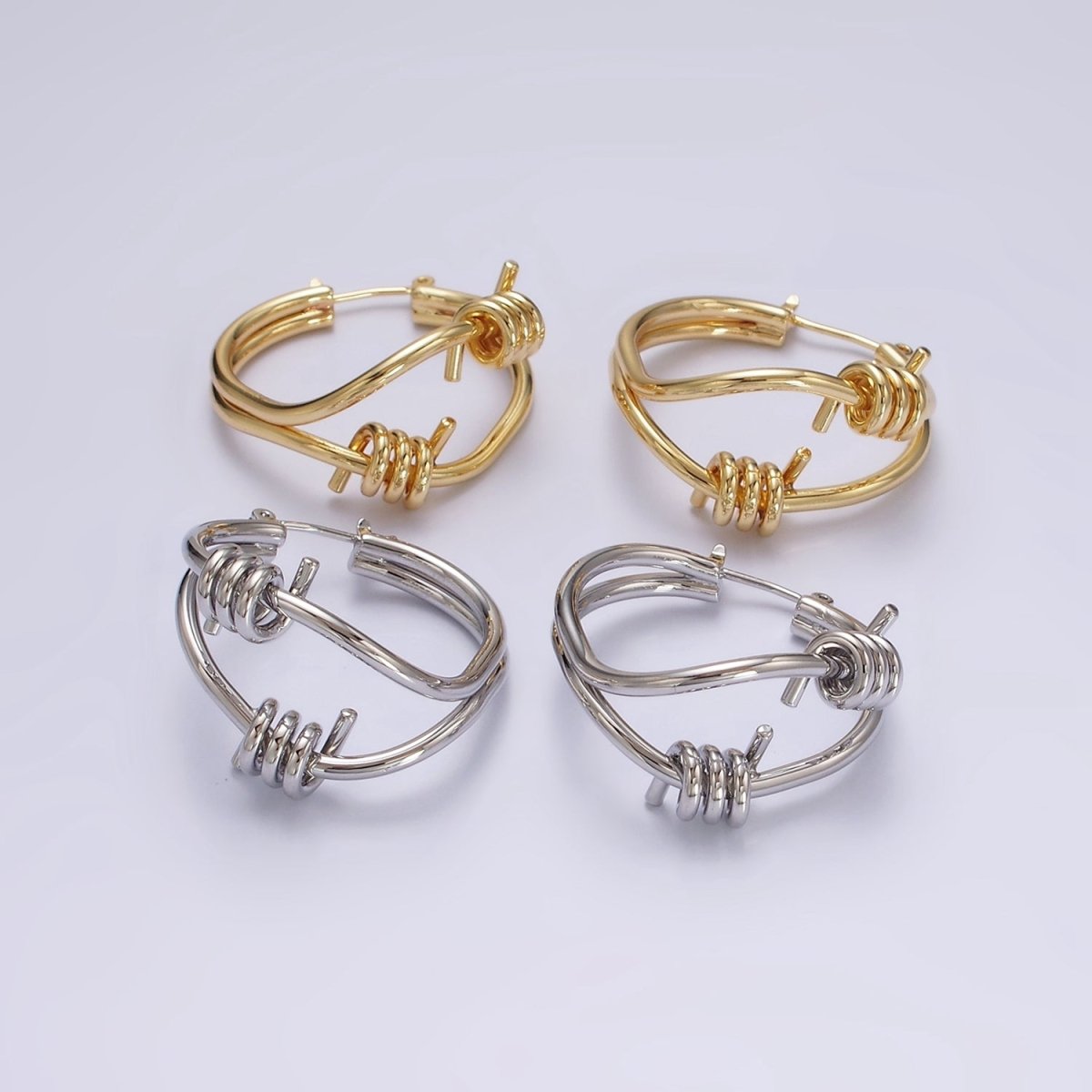 24K Gold Filled 30mm Double Spiral Abstract Band French Lock Latch Hoop Earrings in Gold & Silver | AE090 AE091 - DLUXCA