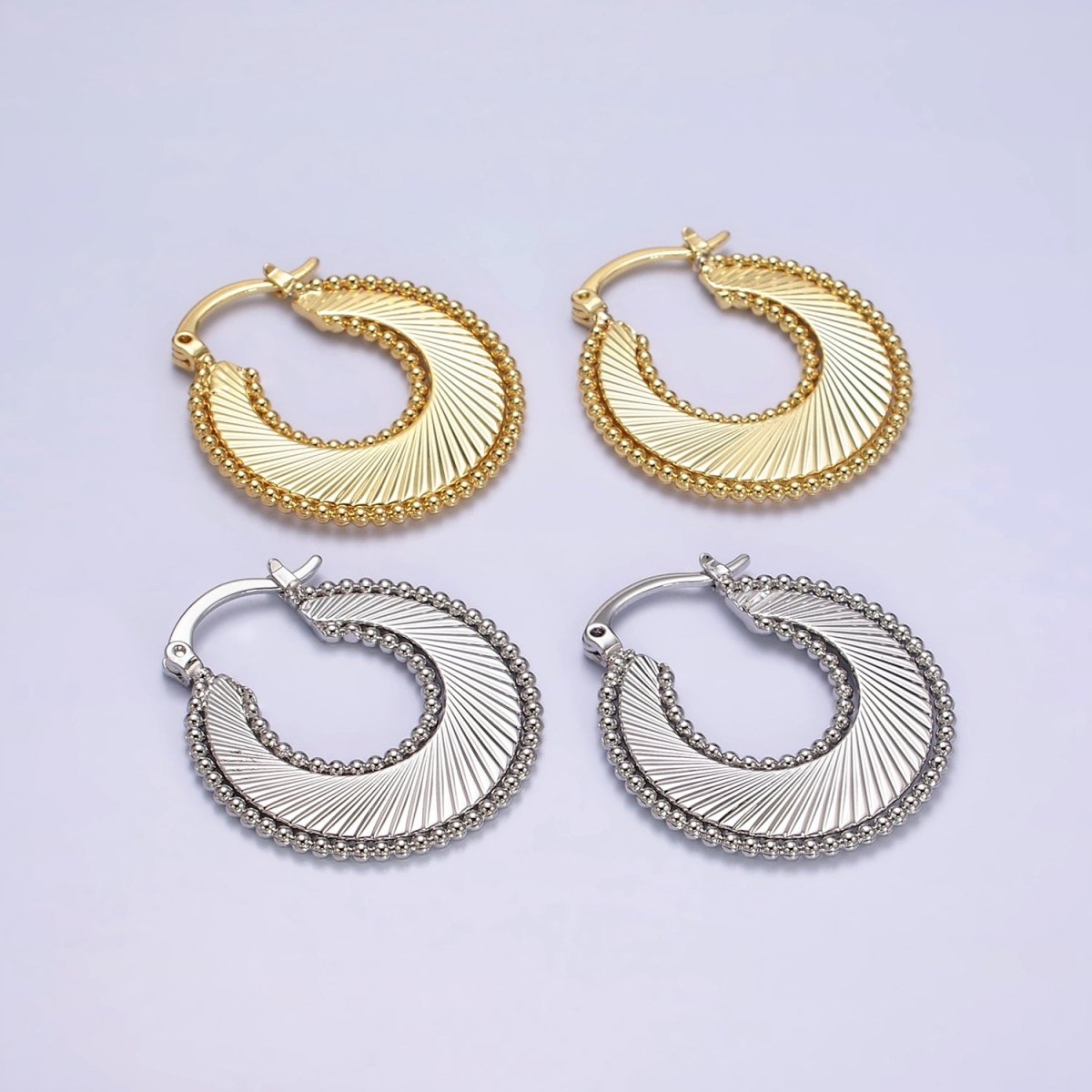 24K Gold Filled 30mm Spiral Line Beaded Bubble French Lock Latch Hoop Earrings in Gold & Silver | AE-614 AE-615 - DLUXCA